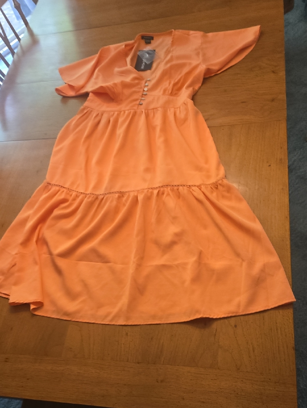 Flowy Tiered V-Neck Dress in Coral Orange by